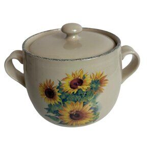Home And Garden Stoneware Collection Open Handle Crock with Lid Daisy Floral